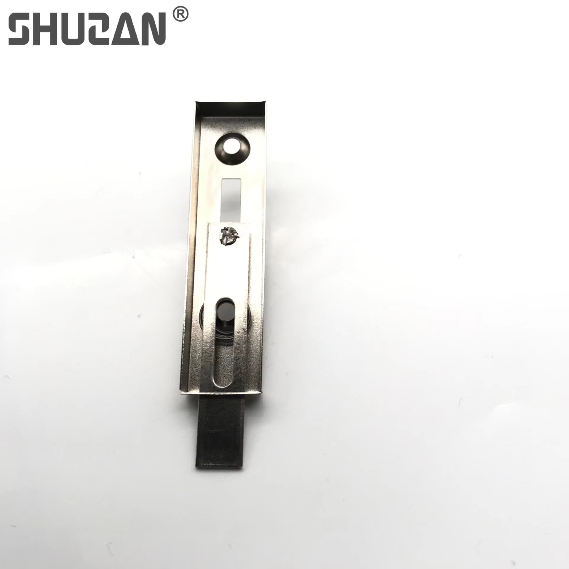 Shuzan 7-shaped stainless steel concealed latch L-shaped hidden wooden door, mother-and-child door latch dust cover, 304 material Item Picture