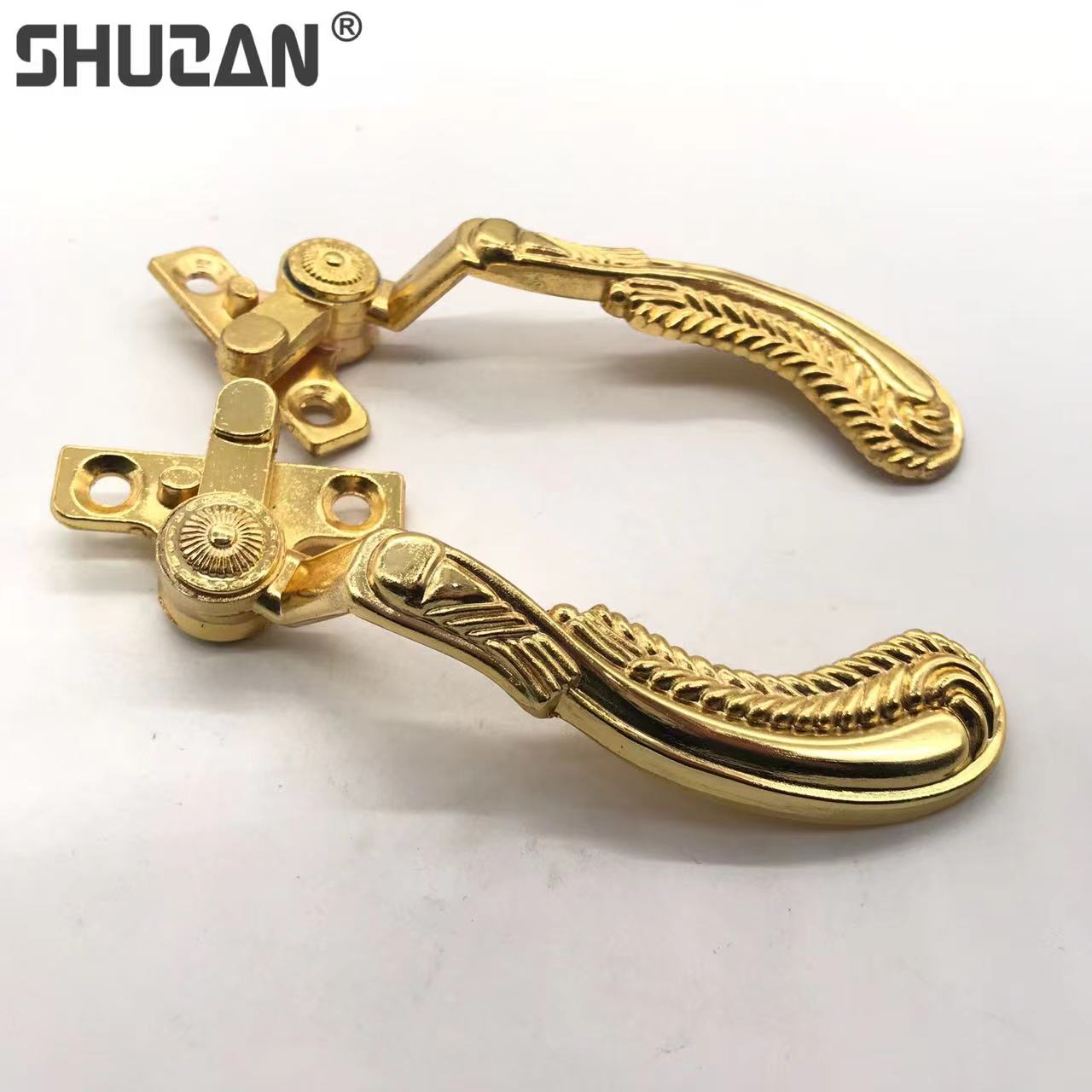 Shuzan aluminum alloy golden left and right window handles, door handles, cabinet door pull handles, light luxury door hardware accessories, modern and simple style