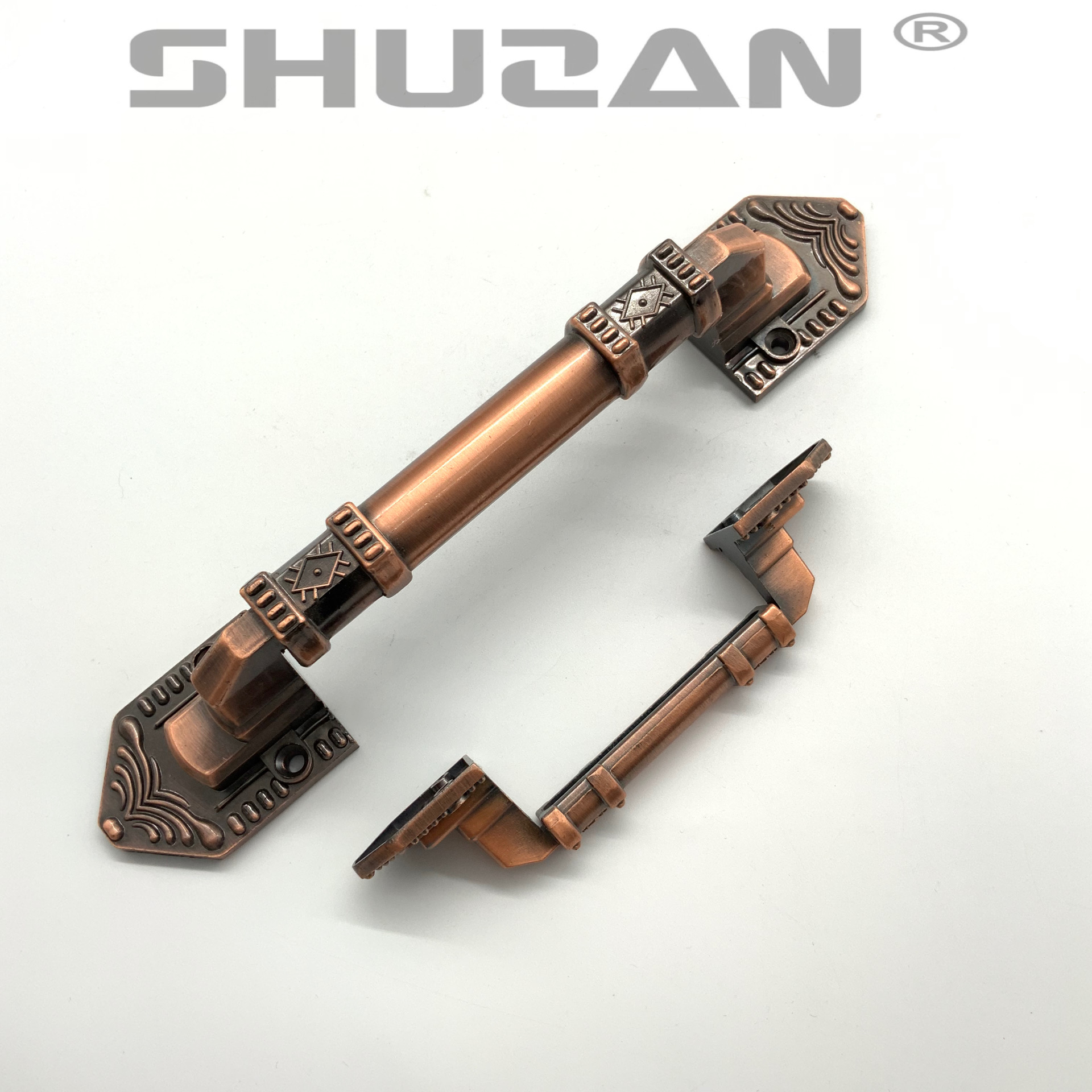 舒赞 仿古铜欧式对开门拉手 木门大门老式明装柜门房门把手门五金配件详情图3