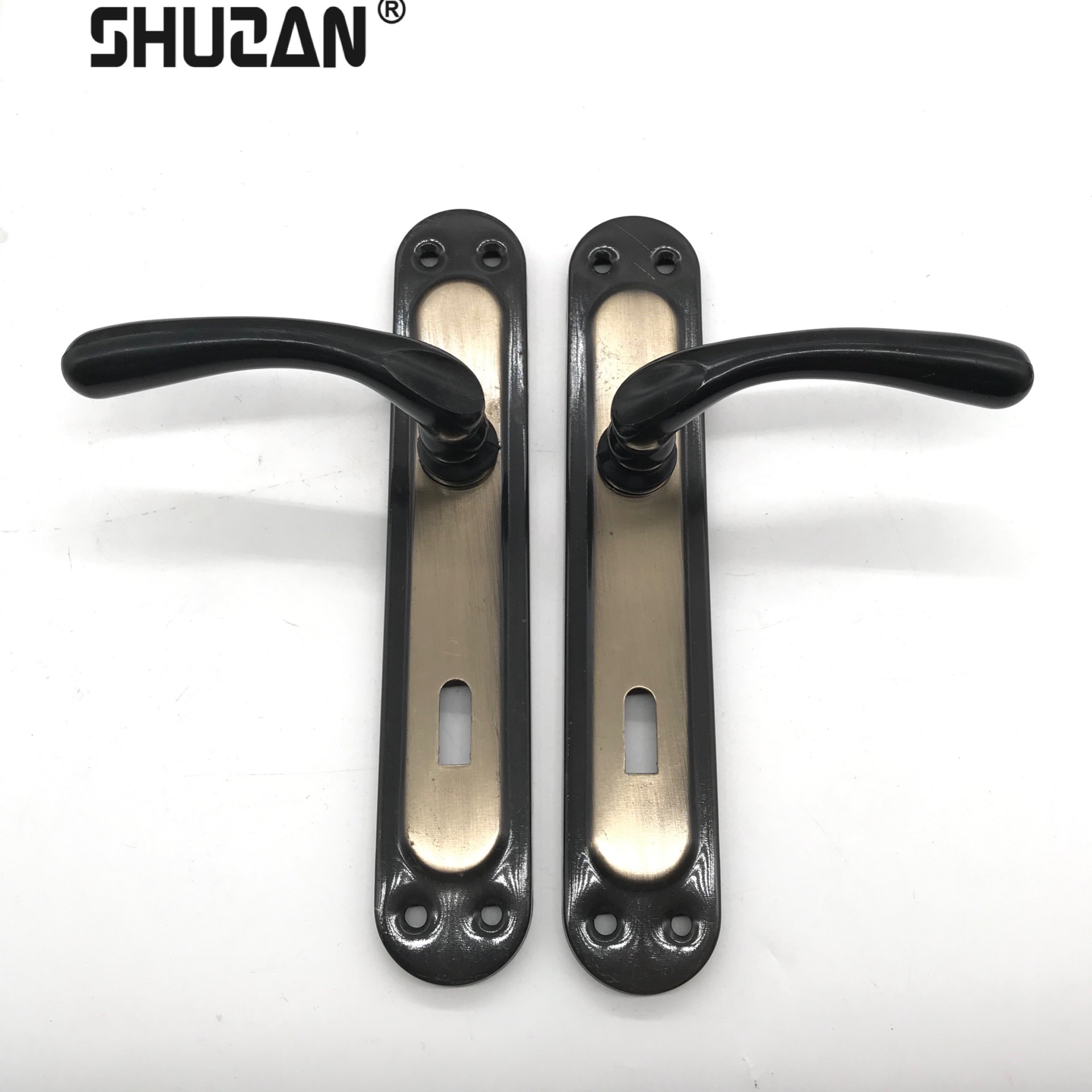 Shuzan opai cerradura de ángulo recto para puertas de casa casa orificio libre de cambios mudo split tirador de la puerta de madera del dormitorio cerradura de la puerta del dormitorio distancia del agujero ajustable estilo personalizado A301 tirador de puerta Item Picture