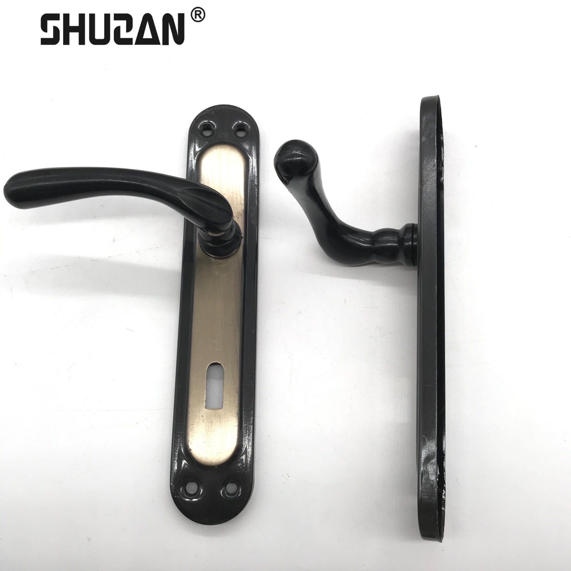 Shuzan opai cerradura de ángulo recto para puertas de casa casa orificio libre de cambios mudo split tirador de la puerta de madera del dormitorio cerradura de la puerta del dormitorio distancia del agujero ajustable estilo personalizado A301 tirador de puerta Specification image