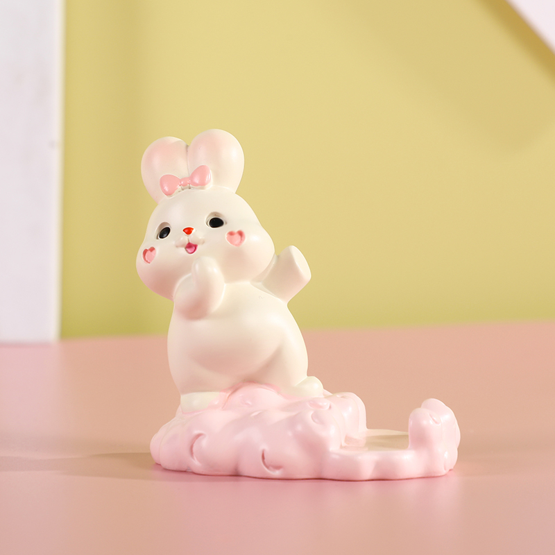 厂家定制新款创意粉色卡通小兔子手机支架小众可爱立体树脂支架桌面摆件摆设详情图1