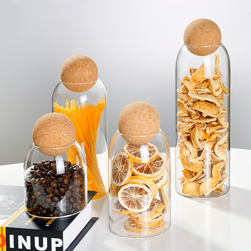 Cork glass storage jar, coffee bean storage jar, household dried fruit, coarse grain, tea and spice glass storage bottle details Picture