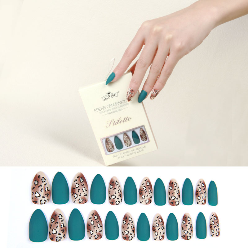 New 24-piece pointed nail, almond nail, teardrop nail, finished nail plate, autumn and winter diamond pattern, leopard pattern, zebra pattern, English dress, wearable nail plate, nail plate, false nail Item Picture