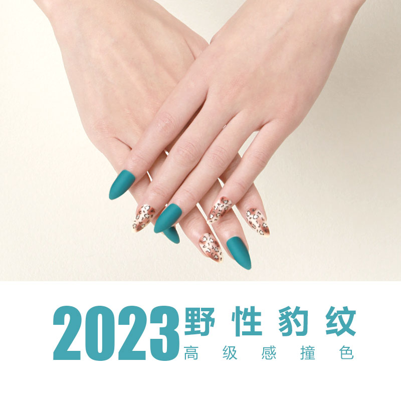 New 24-piece pointed nail, almond nail, teardrop nail, finished nail plate, autumn and winter diamond pattern, leopard pattern, zebra pattern, English dress, wearable nail plate, nail plate, false nail details Picture