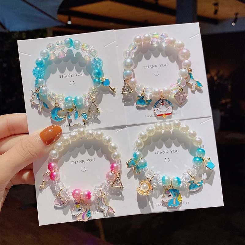 Children's pearl cartoon bracelet, cute gradient color wristband, baby girl decorative beaded bracelet, jewelry accessory detail image 3