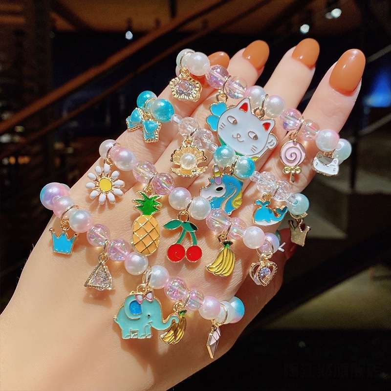 Children's pearl cartoon bracelet, cute gradient color wristband, baby girl decorative beaded bracelet, jewelry accessory detail image 2