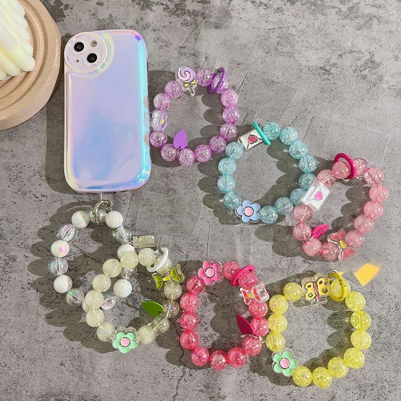 Hyuna Japanese and Korean style bead bracelet, Huawei iPhone, OPPO vivo, suitable for universal phone cases, anti-drop portable chain, laser color flower bracelet, transparent buckle, women's style creative Hyuna Japanese and Korean style bead bracelet, Huawei iPhone, OPPO vivo, suitable for universal phone cases, anti-drop portable chain, laser color flower bracelet, transparent buckle, women's style creative