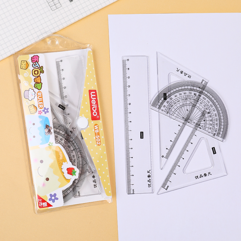 weibo Ruler Set, Primary school student prize Stationery, Cute ruler set, boys' and girls' children's learning supplies, Triangle board Specification image