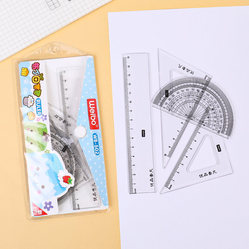 weibo Ruler Set, Primary school student prize Stationery, Cute ruler set, boys' and girls' children's learning supplies, Triangle board details Picture