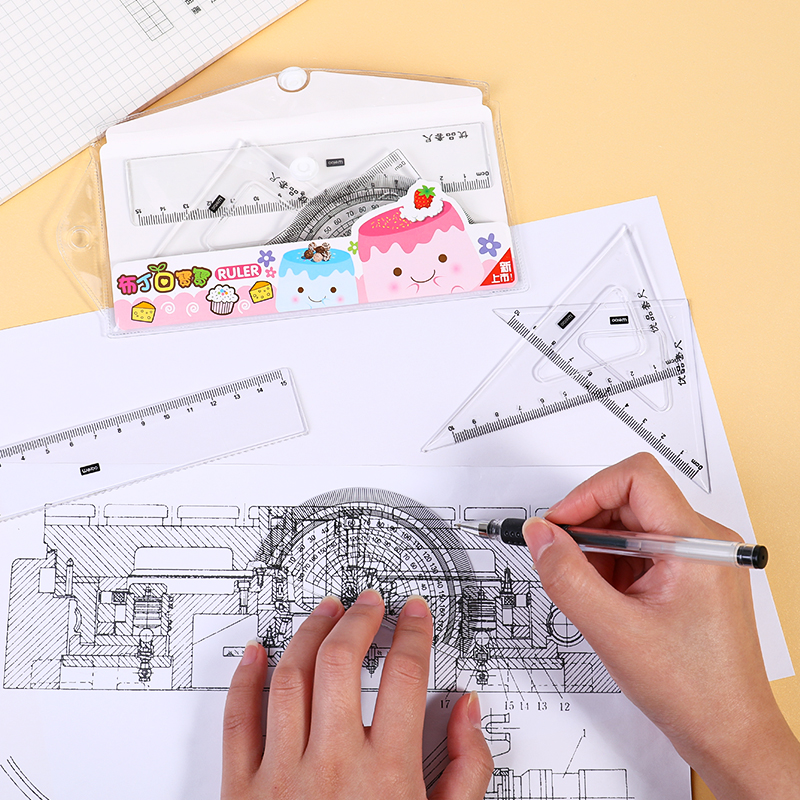 weibo Ruler Set, Primary school student prize Stationery, Cute ruler set, boys' and girls' children's learning supplies, Triangle board Item Picture