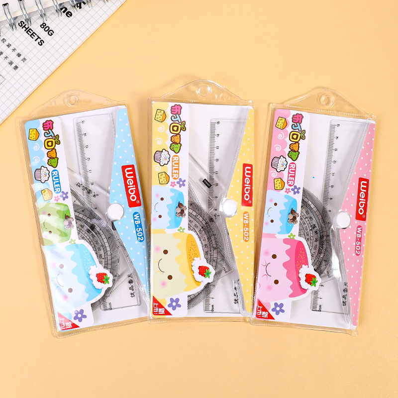 weibo Ruler Set, Primary school student prize Stationery, Cute ruler set, boys' and girls' children's learning supplies, Triangle board
