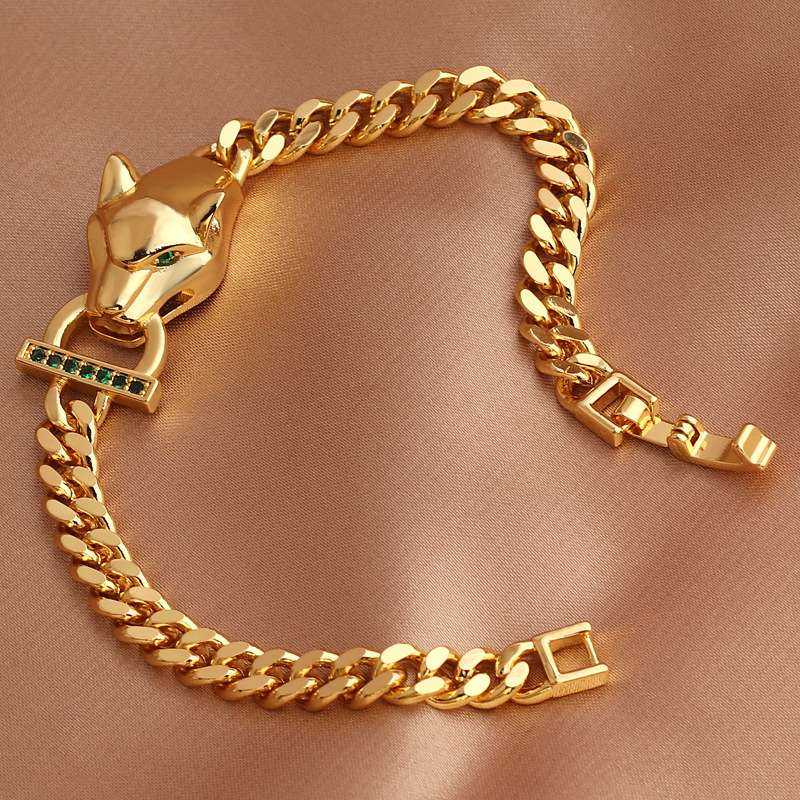 New exaggerated hip-hop leopard design personalized bracelet from Europe and America, geometric cold style, copper gold-plated bracelet and bangle accessories detail image 4