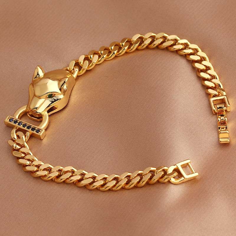 New exaggerated hip-hop leopard design personalized bracelet from Europe and America, geometric cold style, copper gold-plated bracelet and bangle accessories detail image 2