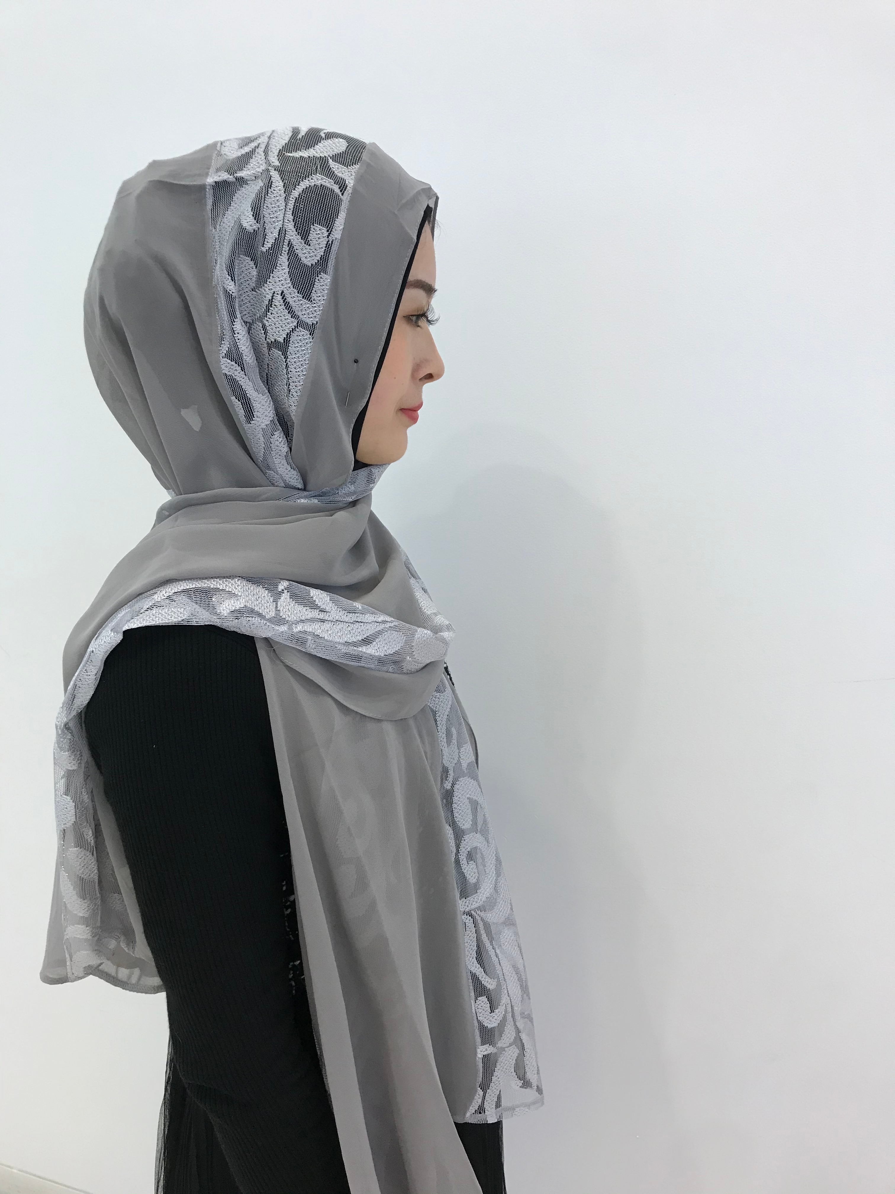 雪纺拼2道腰果蕾丝