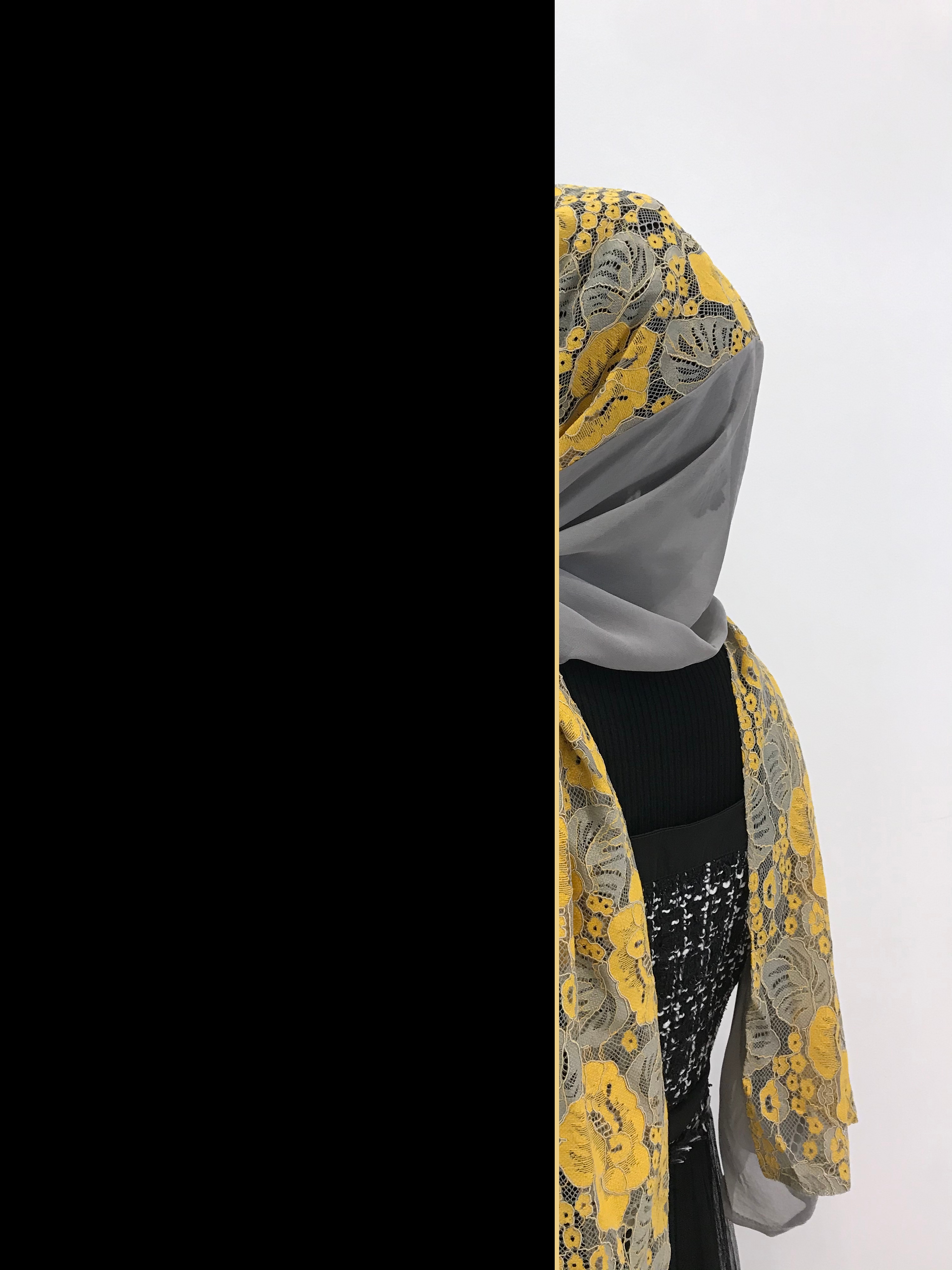 雪纺拼接树叶蕾丝长巾