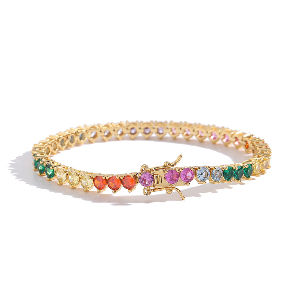 4mm three-prong colored zircon chain single-row 3-prong chain tennis bracelet Item Picture