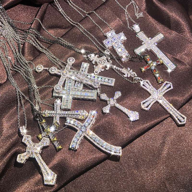 New European and American cross necklaces, zircon pendants for men and women, collarbone chain accessories, cross-border best-selling selection Specification image