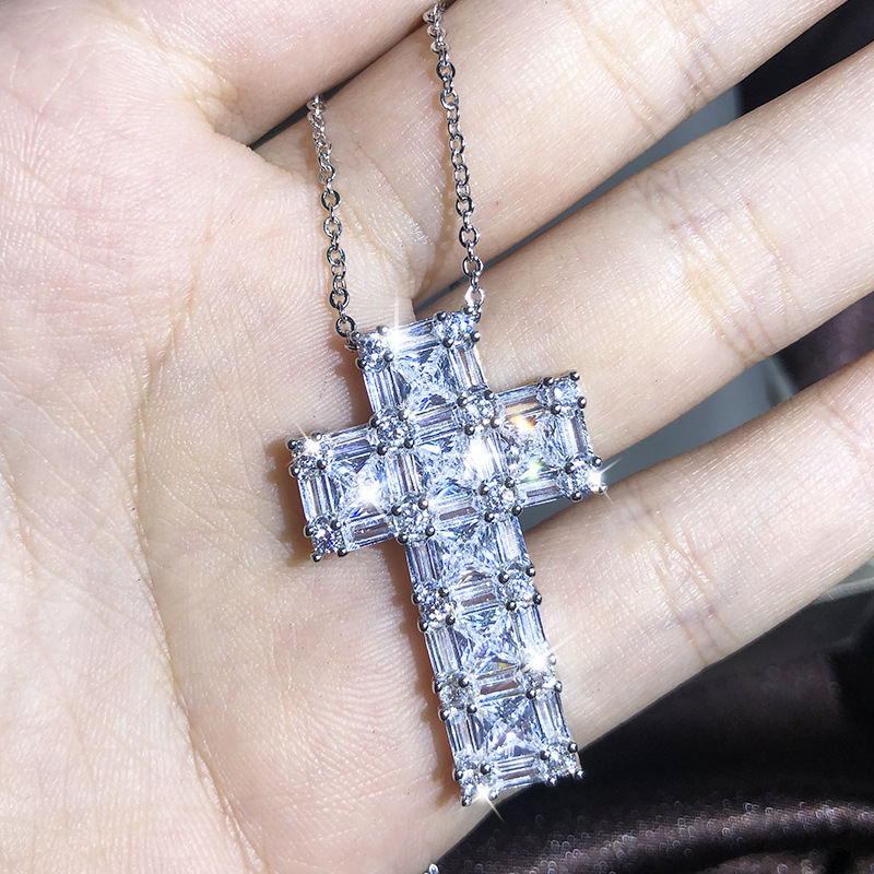 New European and American cross necklaces, zircon pendants for men and women, collarbone chain accessories, cross-border best-selling selection detail image 13