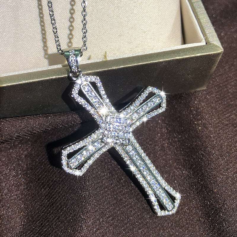 New European and American cross necklaces, zircon pendants for men and women, collarbone chain accessories, cross-border best-selling selection detail image 5