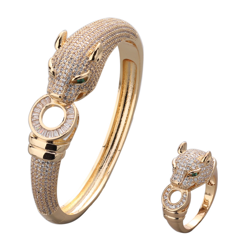 European and American retro copper gold-plated and diamond-encrusted leopard men's and women's style powerful jewelry cross-border detail image 5