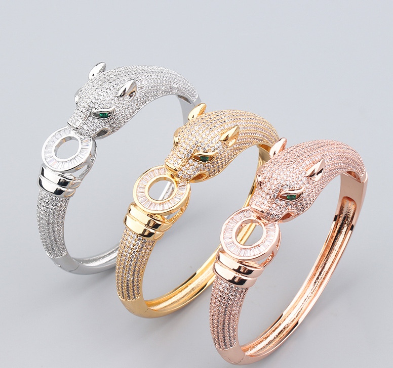 European and American retro copper gold-plated and diamond-encrusted leopard men's and women's style powerful jewelry cross-border