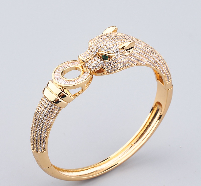 European and American retro copper gold-plated and diamond-encrusted leopard men's and women's style powerful jewelry cross-border detail image 3