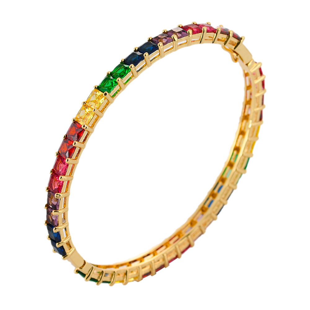 Cross-border European and American simple full diamond bracelet, geometric colored zircon paperclip, heart, retro and personalized open bracelet details Picture