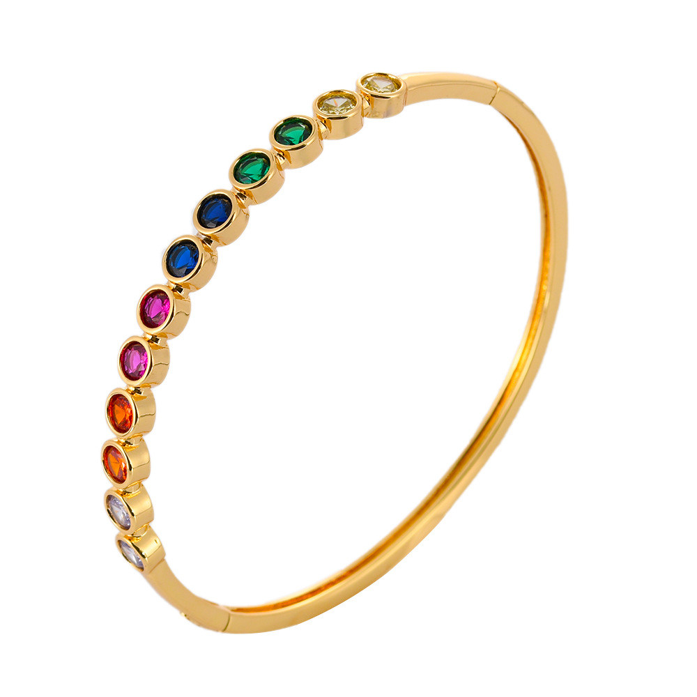 Cross-border European and American simple full diamond bracelet, geometric colored zircon paperclip, heart, retro and personalized open bracelet detail image 4