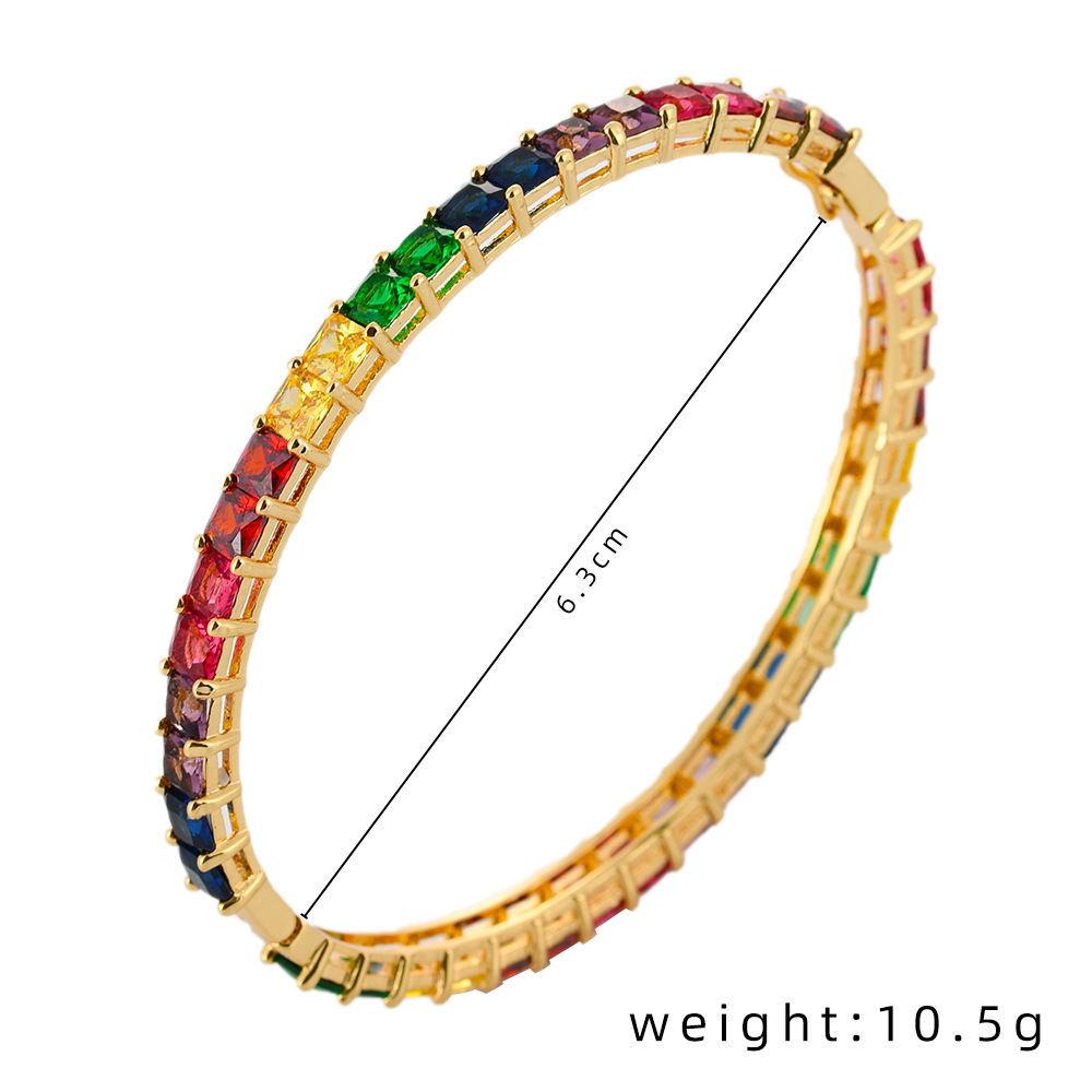 Cross-border European and American simple full diamond bracelet, geometric colored zircon paperclip, heart, retro and personalized open bracelet detail image 7