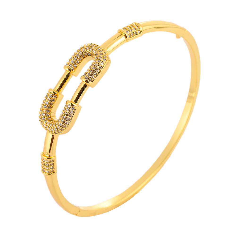 Cross-border European and American simple full diamond bracelet, geometric colored zircon paperclip, heart, retro and personalized open bracelet detail image 5