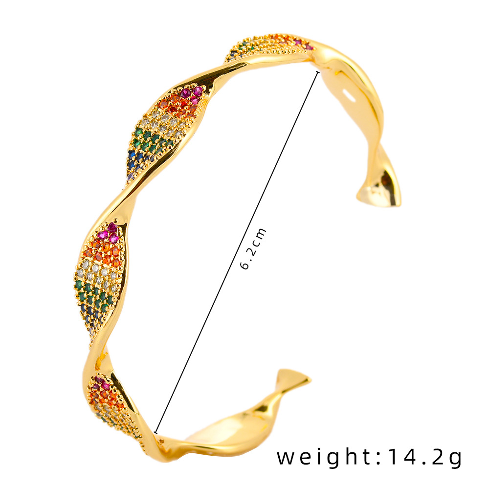 Cross-border European and American simple full diamond bracelet, geometric colored zircon paperclip, heart, retro and personalized open bracelet detail image 6