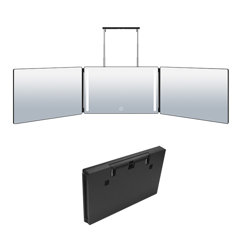 亚马逊爆品理发镜可伸缩悬三面折叠化妆镜LED带灯简欧三折镜理发 详情图2