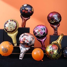 六个装万圣节铝膜气球装饰小巫师幽灵南瓜圆球手持棒气球装饰道具