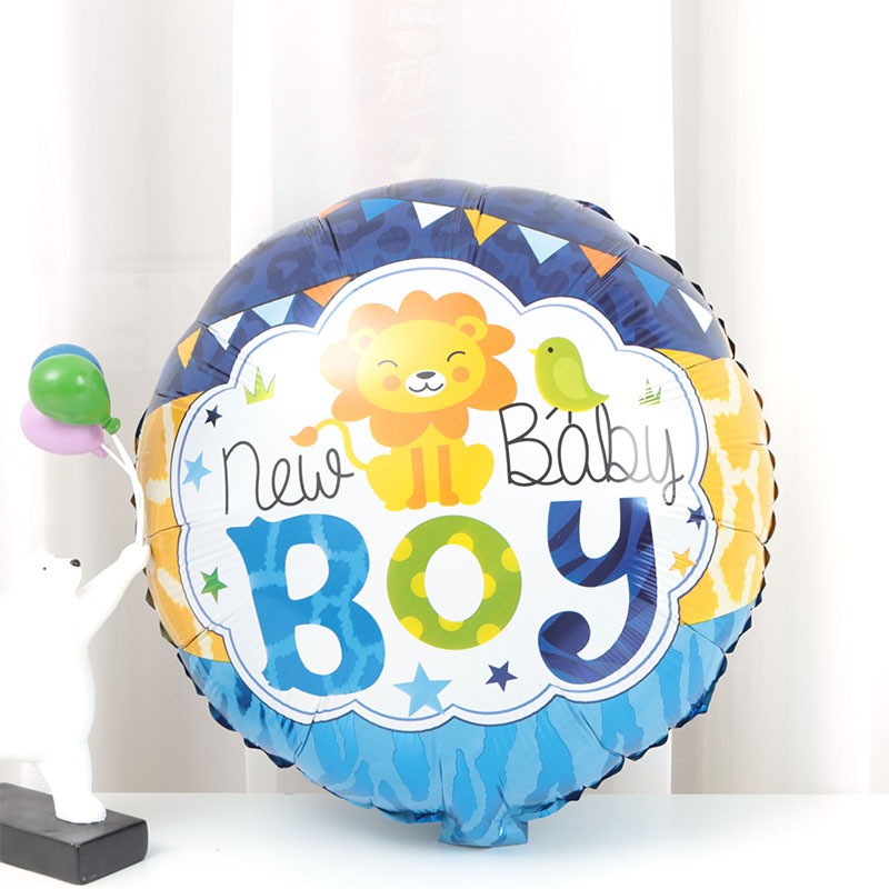 卡通狮子18寸圆形BOY英文男孩生日气球baby宝宝满月100天周岁装饰
