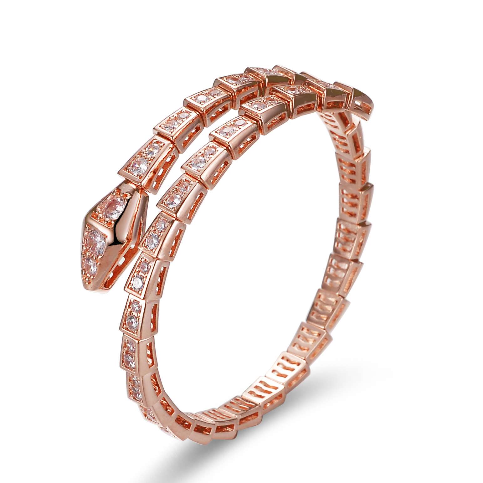 Factory direct sales of fashionable rose gold snake-shaped bracelets for women, adjustable full diamonds Item Picture