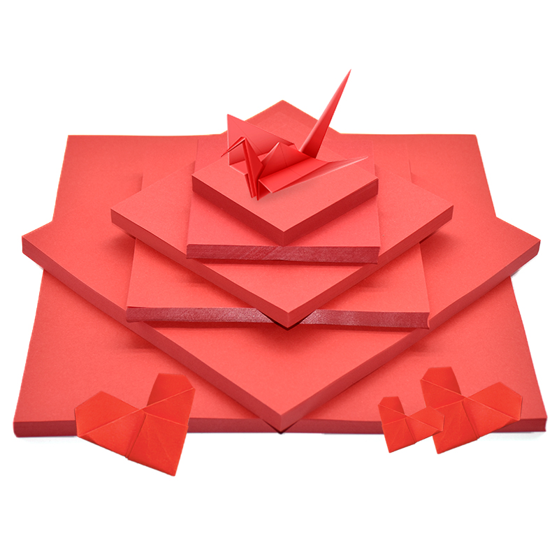 手工千纸鹤折纸大红色剪纸diy幼儿园手工材料彩色折纸节日窗花