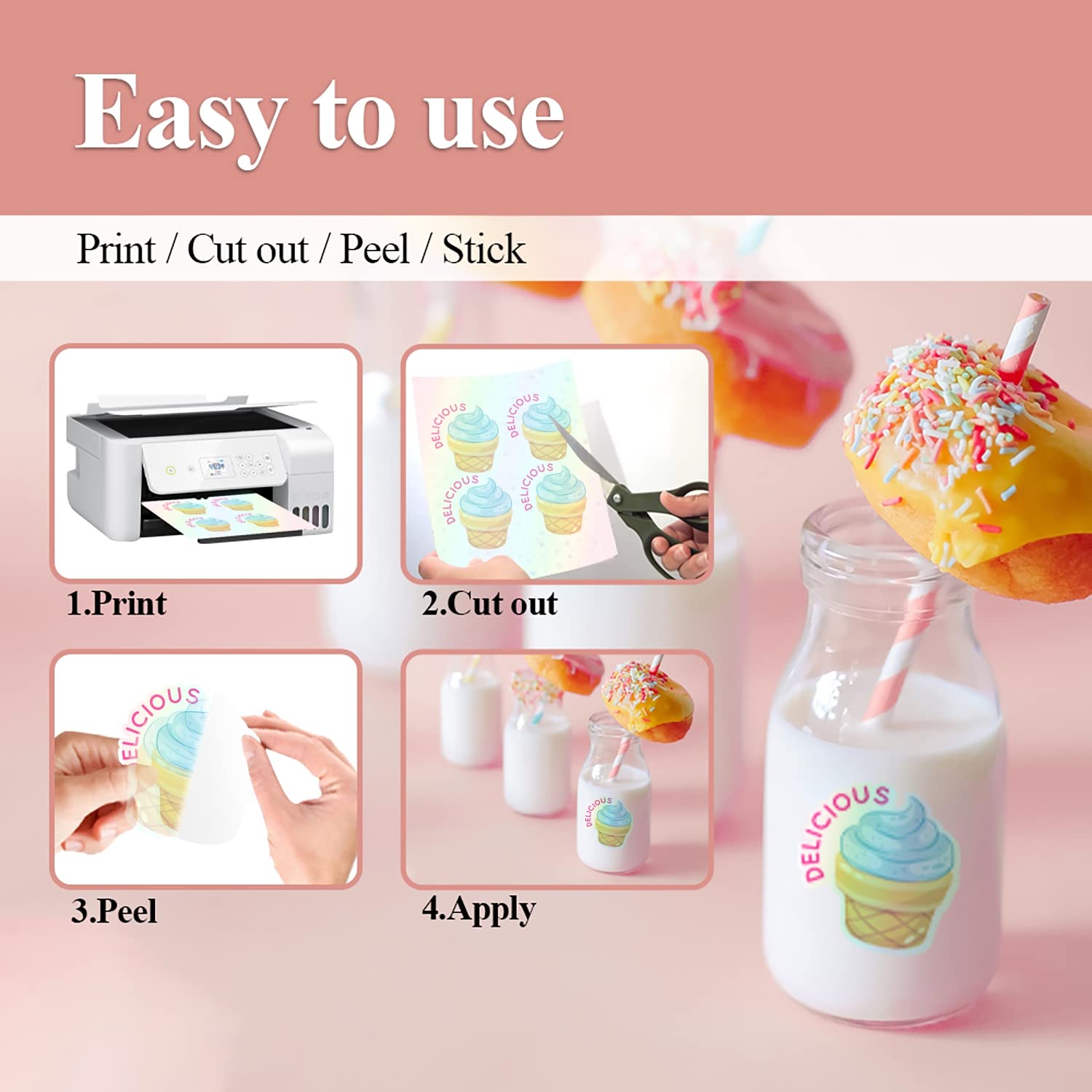 Inkjet laser printing paper that is tear-resistant, waterproof and oil-proof, 50 sheets of A4 laser stickers, vinyl stickers, self-adhesive labels, laser printing paper Specification image
