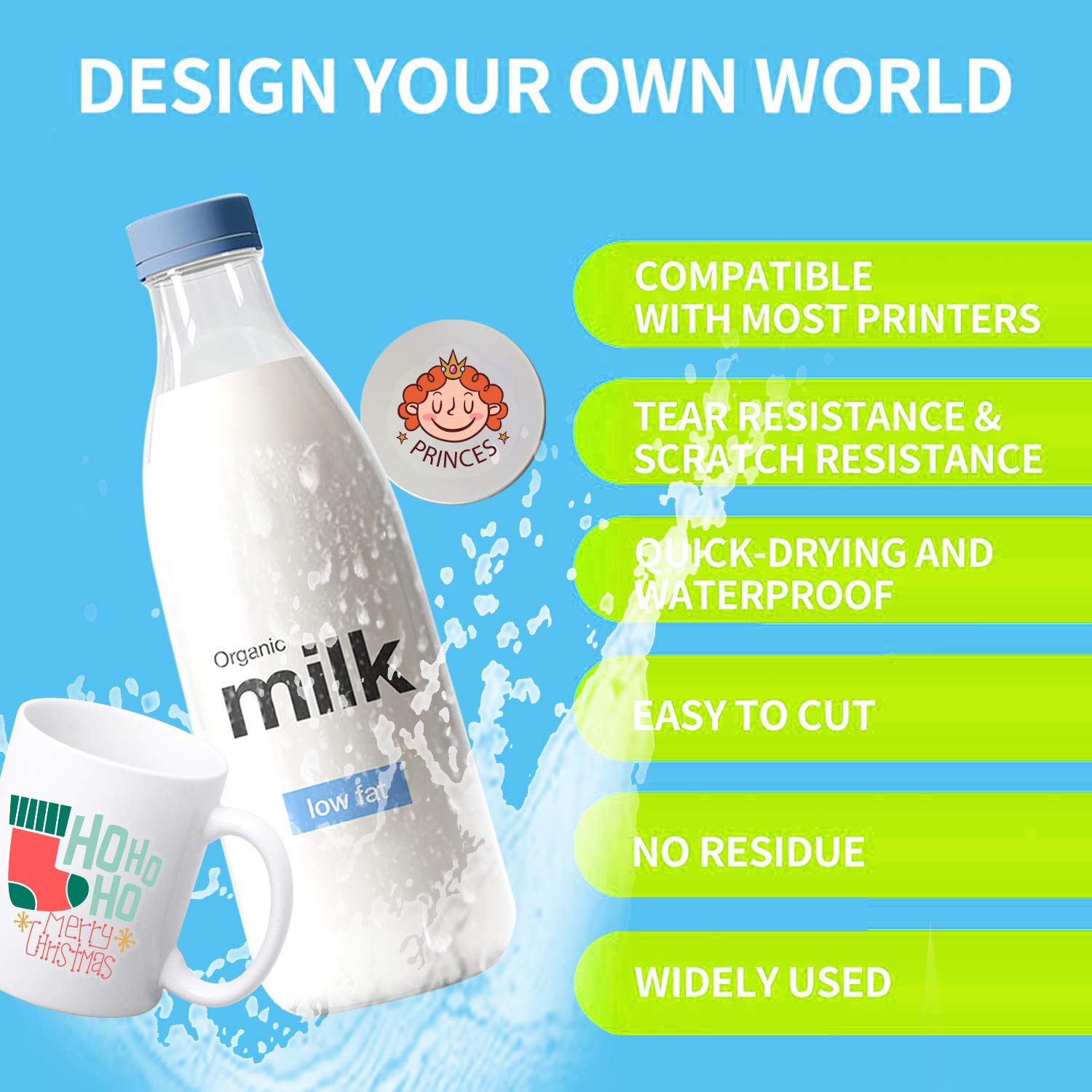 Inkjet transparent printing paper that is tear-resistant, waterproof and oil-proof, 50 A4 transparent stickers, vinyl stickers, self-adhesive labels, transparent printing paper Specification image