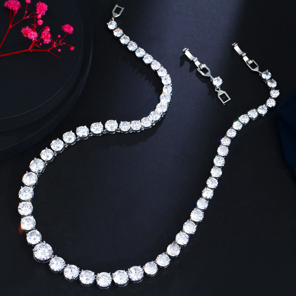 Cross-border European and American jewelry single-row round diamond necklace, elegant zircon collarbone chain necklace detail image 2