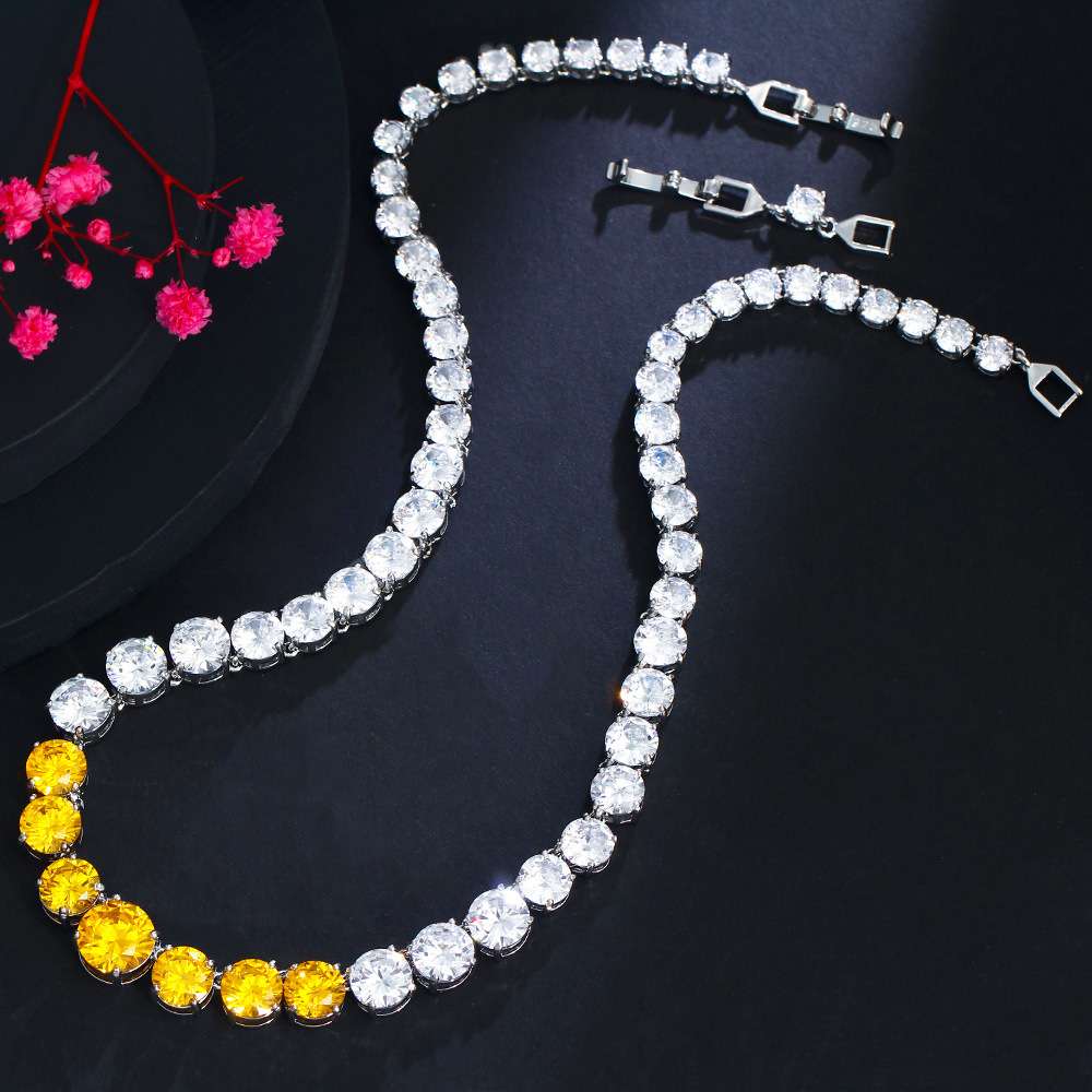 Cross-border European and American jewelry single-row round diamond necklace, elegant zircon collarbone chain necklace