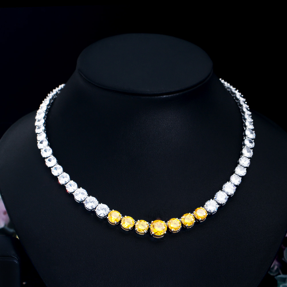 Cross-border European and American jewelry single-row round diamond necklace, elegant zircon collarbone chain necklace Item Picture