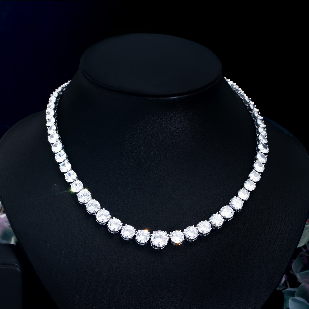 Cross-border European and American jewelry single-row round diamond necklace, elegant zircon collarbone chain necklace Specification image