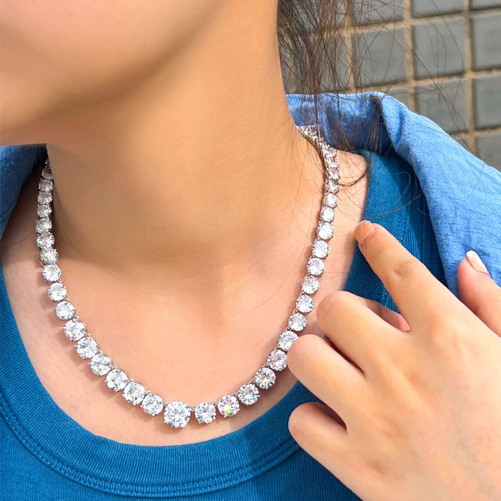 Cross-border European and American jewelry single-row round diamond necklace, elegant zircon collarbone chain necklace detail image 3