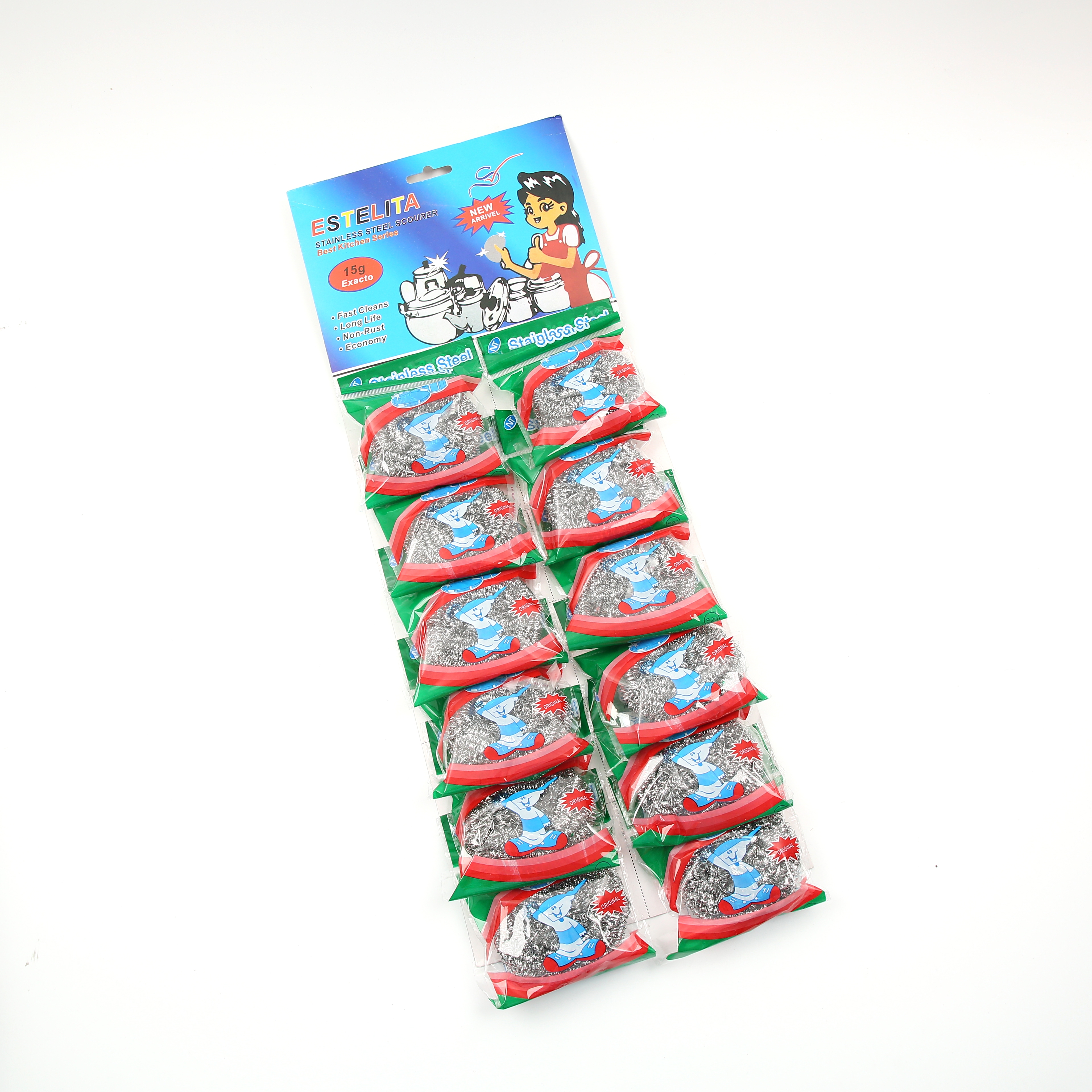 答案：12个粘卡/不掉丝/304不锈钢/洗锅刷/家用厨房/洗碗铁丝/食品级清洁/粘卡钢丝/不锈钢洗/厨房洗碗/铁丝球食/清洁球白底实物图