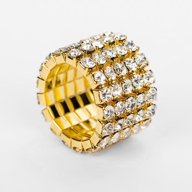 Diamond-encrusted multi-row rings perform a dazzling five-row rhinestone ring elastic elastic band rhinestone wristband