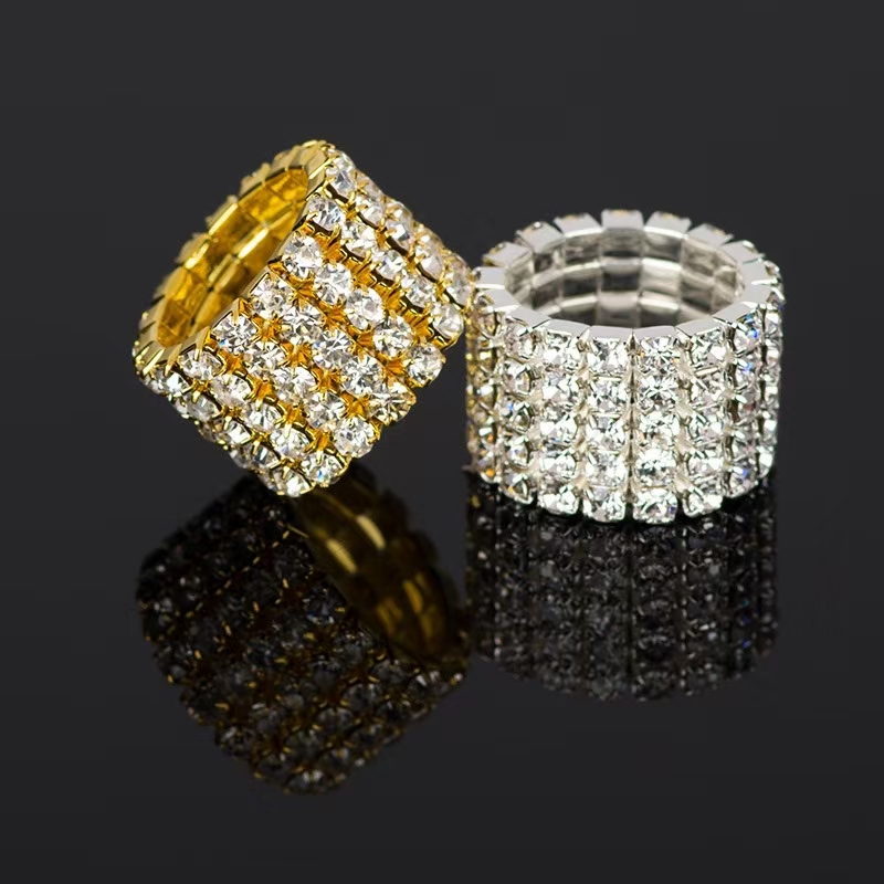 Diamond-encrusted multi-row rings perform a dazzling five-row rhinestone ring elastic elastic band rhinestone wristband Specification image