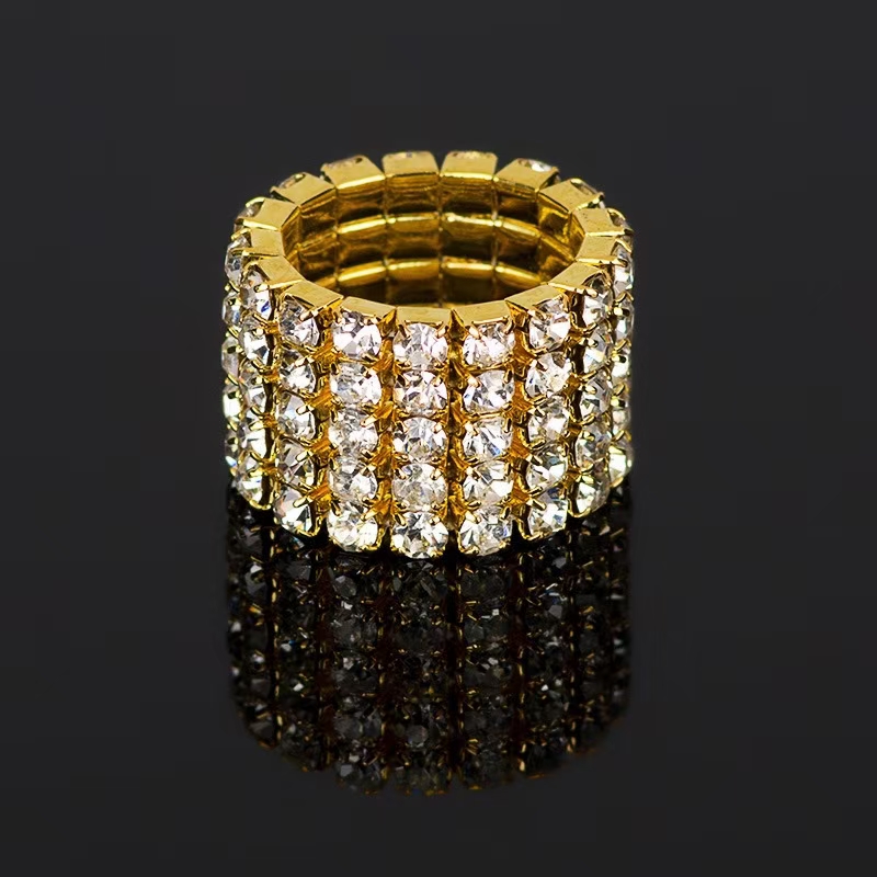 Diamond-encrusted multi-row rings perform a dazzling five-row rhinestone ring elastic elastic band rhinestone wristband details Picture