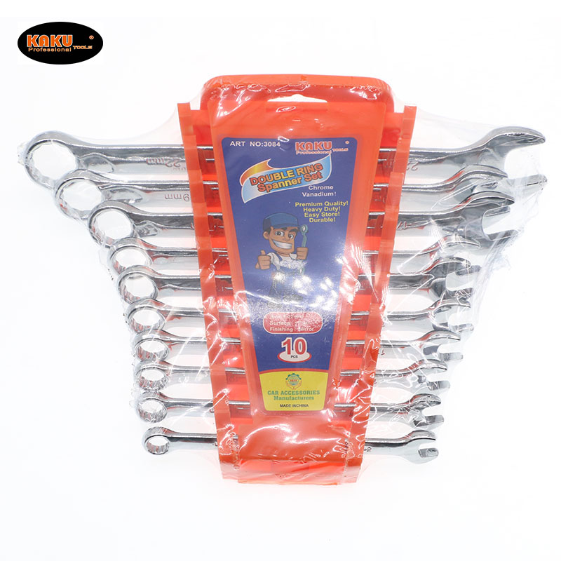  KAKU 10PC亮光两用扳手 塑料卡袋两用扳手 套装扳手 开口扳手 梅花扳手