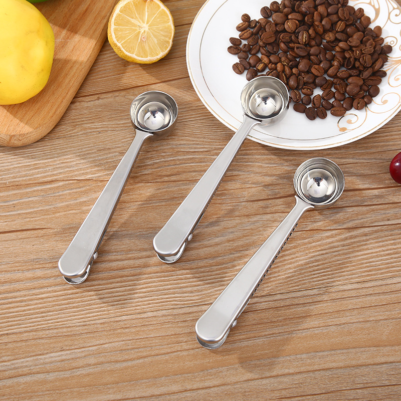 带夹子不锈钢咖啡量勺量匙创意咖啡豆奶粉夹勺烘焙工具图
